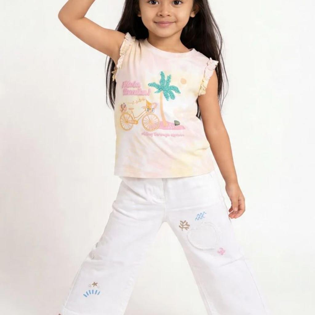 HOP Kids Girls Off-White Nautical Print Straight Jeans