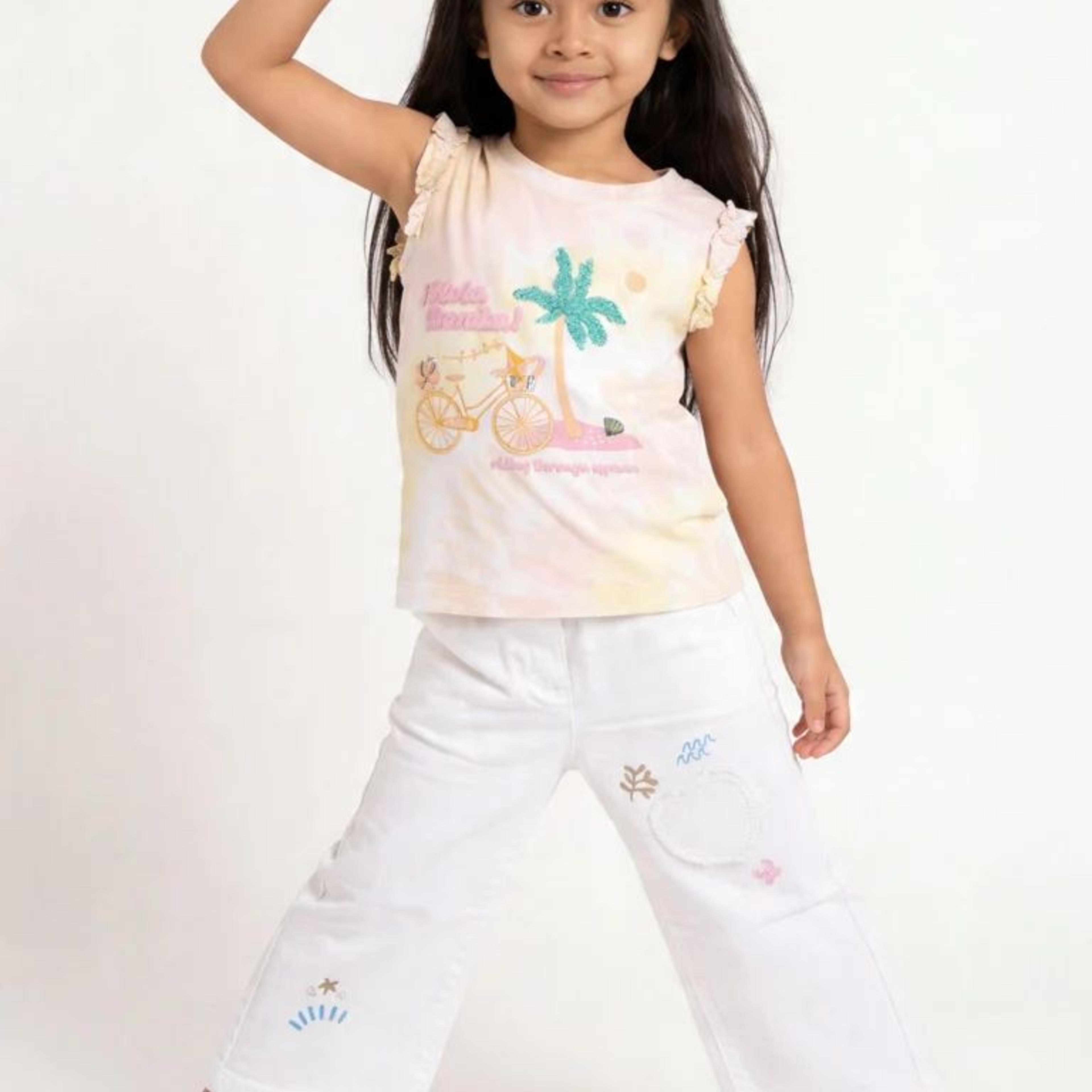 HOP Kids Girls Off-White Nautical Print Straight Jeans