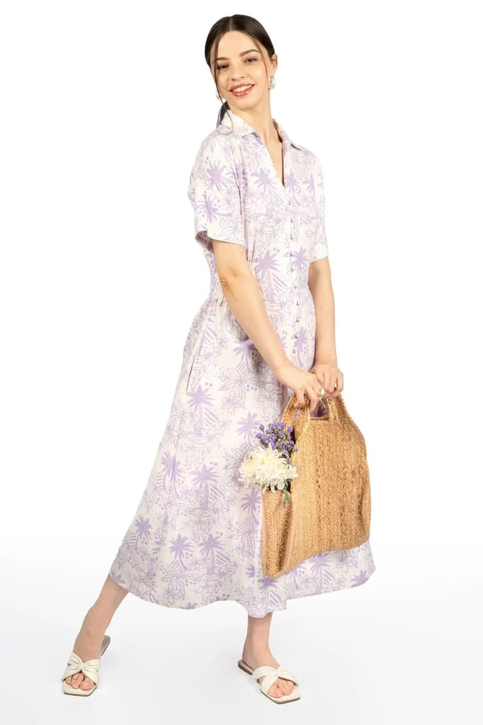 Lavender & White Floral Collared Midi Dress — photo 3