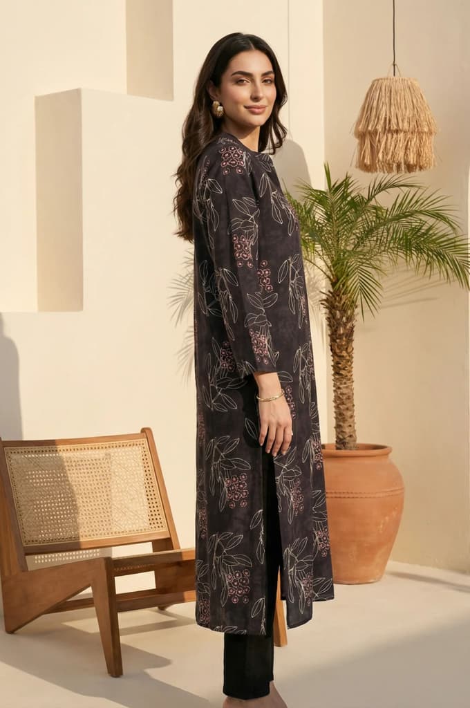 Black Floral Printed Rayon Straight Kurta — photo 5