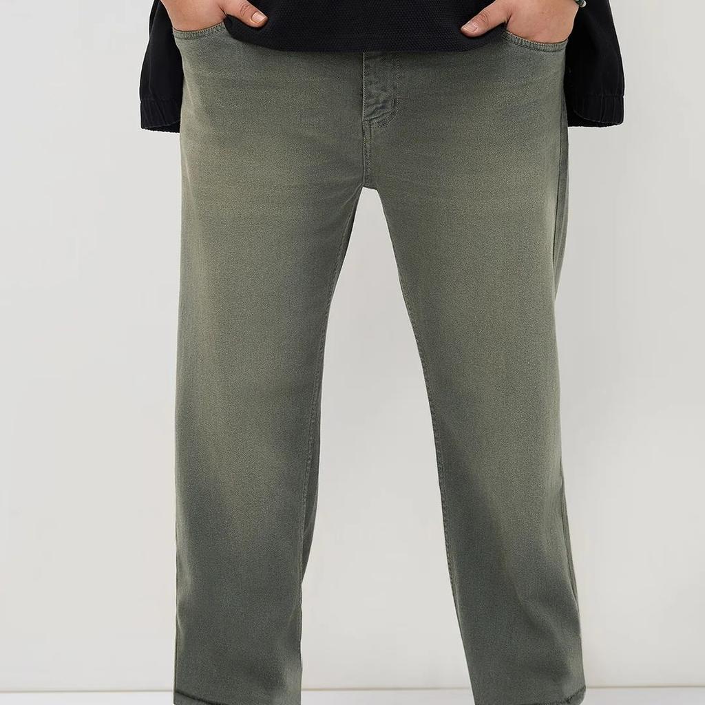 Plus Men's Grey Regular Fit Whisker Washed Yellow Tint Denim Jeans Stretchable