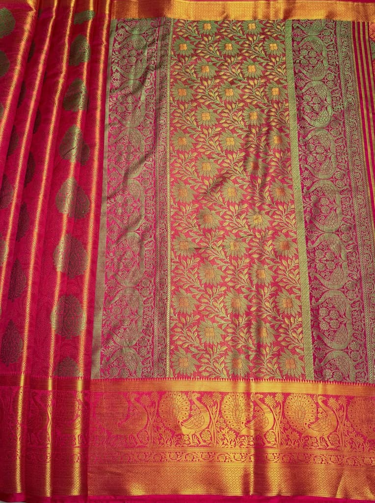 MIMOSA Women's Woven Design Kanjivaram Style Art Silk Saree with Blouse Piece - Rani ( SA00003145RNFREE ) — photo 7