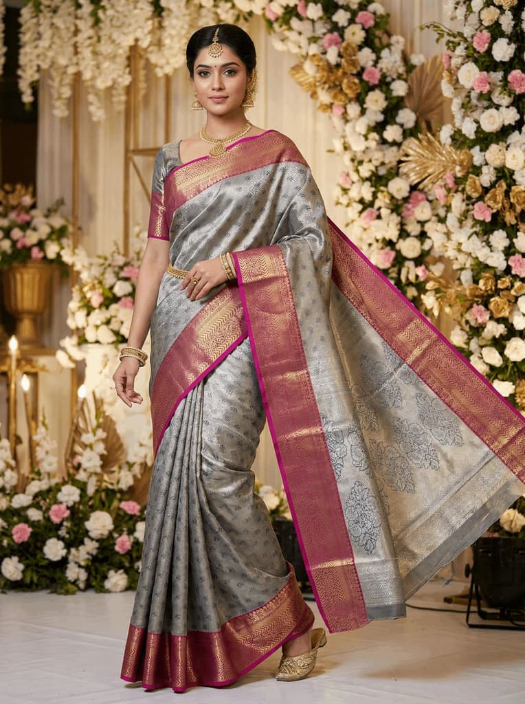 MIMOSA Women's Woven Design Kanjivaram Style Art Silk Saree with Blouse Piece - Navy Blue (SA00002866NVFREE) — photo 3