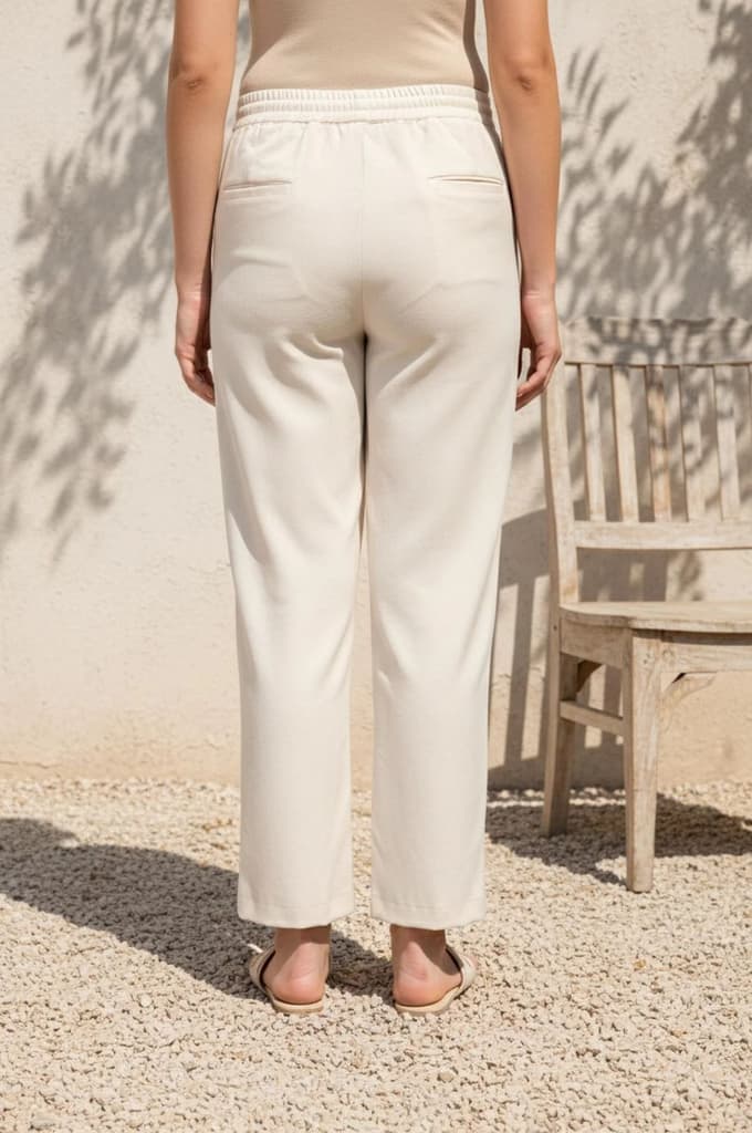 White Solid Straight-Leg Rayon Pants with YKK Zipper — photo 3