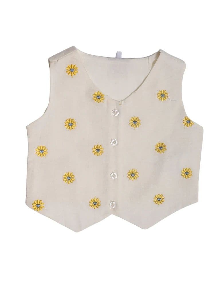 Utsa Kids Girls White Floral Embroidered Cotton-Blend Top - (2-8 yrs) — photo 3