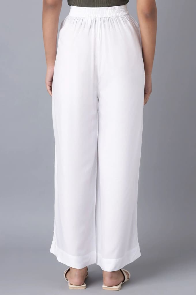 White Solid Relaxed Fit Ankle Length High Rise Palazzo — photo 2