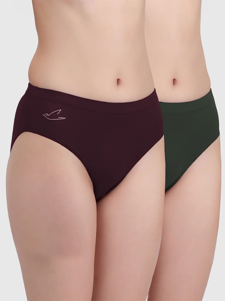 Micromodal Mid Rise Hipster pack of 2 — Avocado Green; Port Wine / S / Women