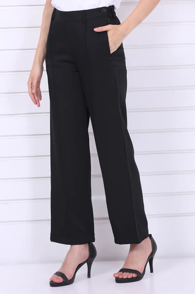 Black Solid Straight Parallel Pants with YKK Zipper — photo 3