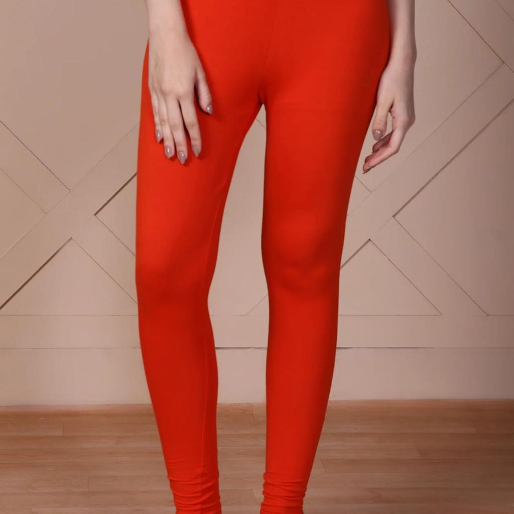 Bright Red Solid Ankle-Length Cotton Tights