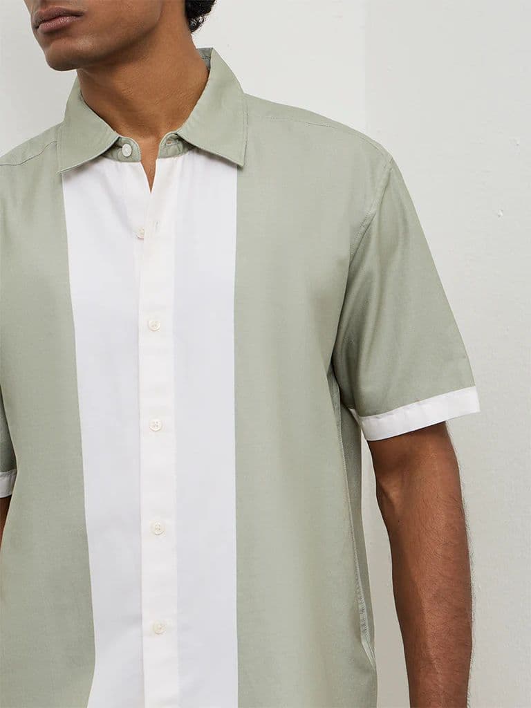Ascot Sage Color-Blocked Relaxed-Fit Cotton-Blend Shirt — photo 3
