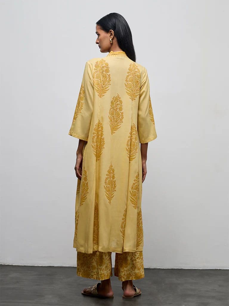 Zuba Yellow Floral Printed A-Line Kurta — photo 4