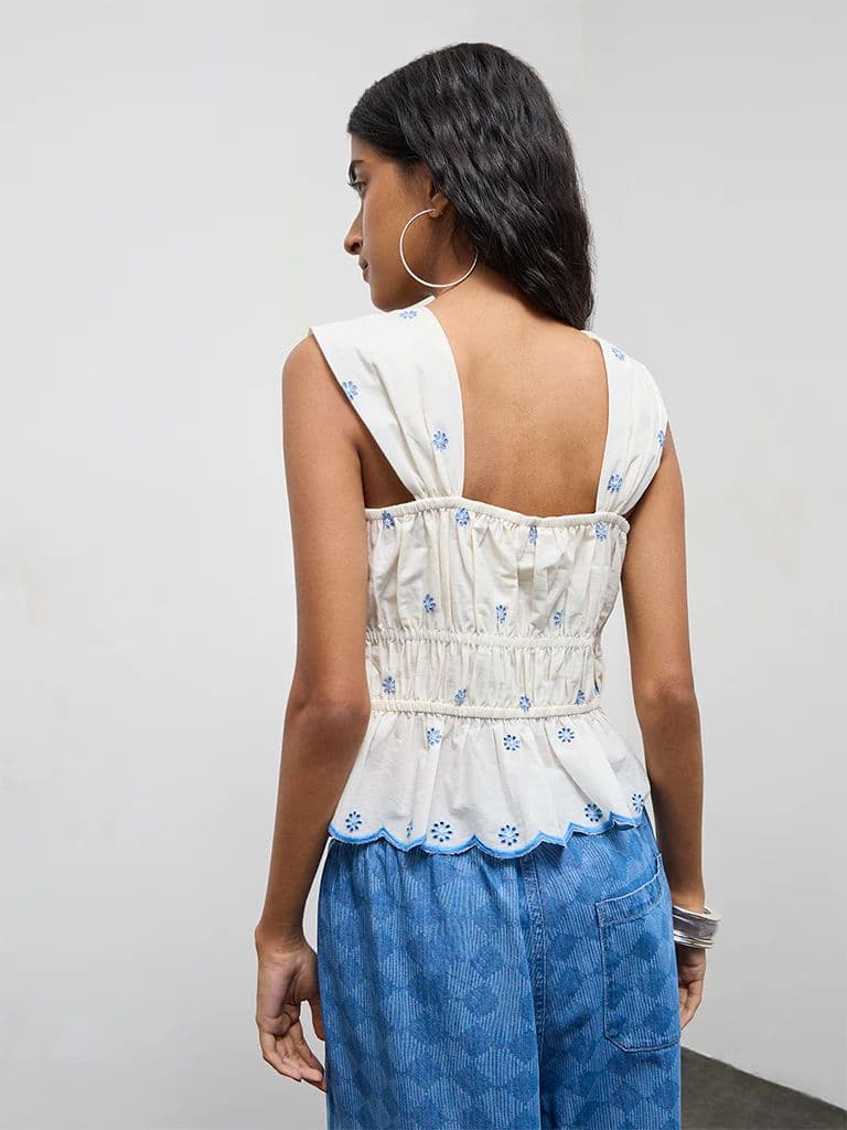 Bombay Paisley White Embroidered Cotton Top — photo 4