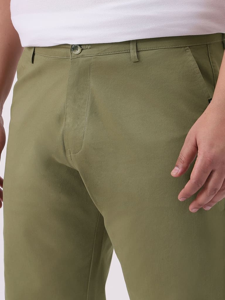 Plus Men's Light Olive Cotton Regular Fit Casual Chinos Trousers Stretch — photo 5
