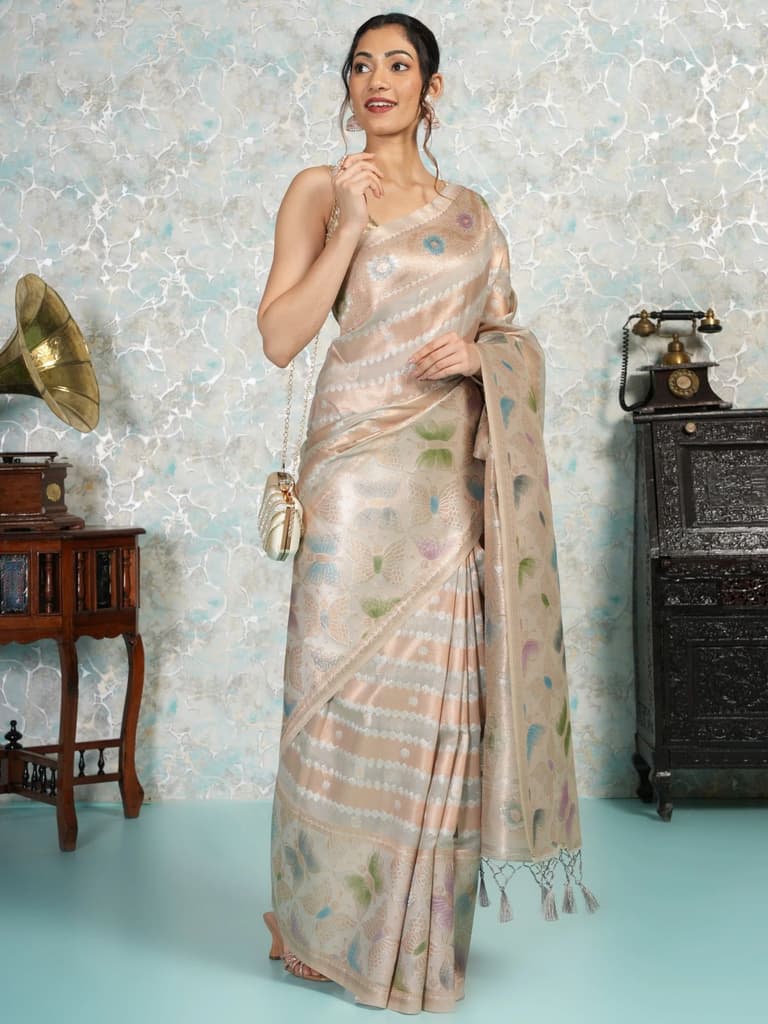 Mimosa Women's Woven Design Banarasi Style Art Silk Saree With Blouse Piece : SA00002065GYFREE — photo 5