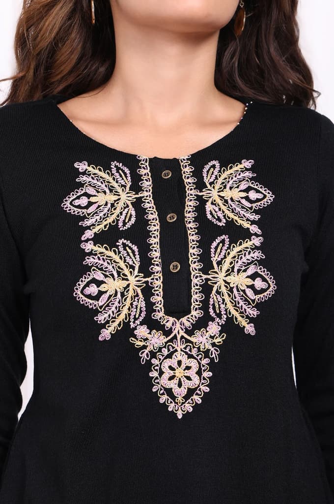 Black Embroidered Straight Acrylic Tunic — photo 3