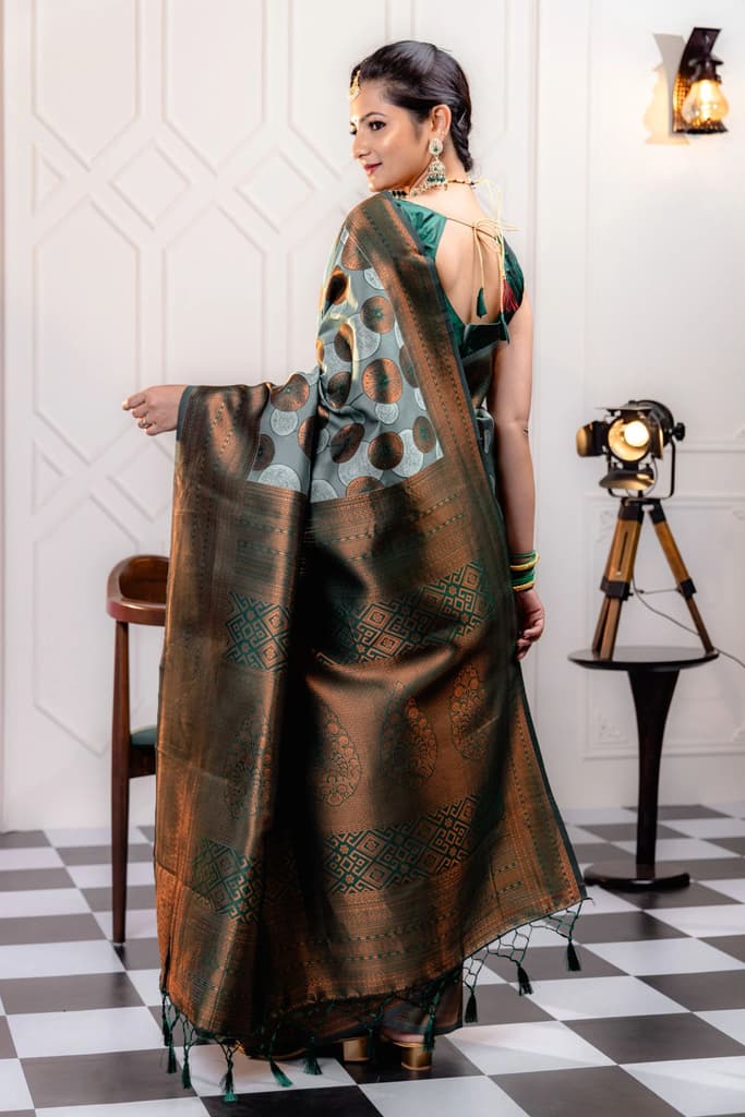 Mimosa Women's Woven Design Kanjivaram Style Art Silk Saree With Blouse Piece : SA00001789PSFREE — photo 4