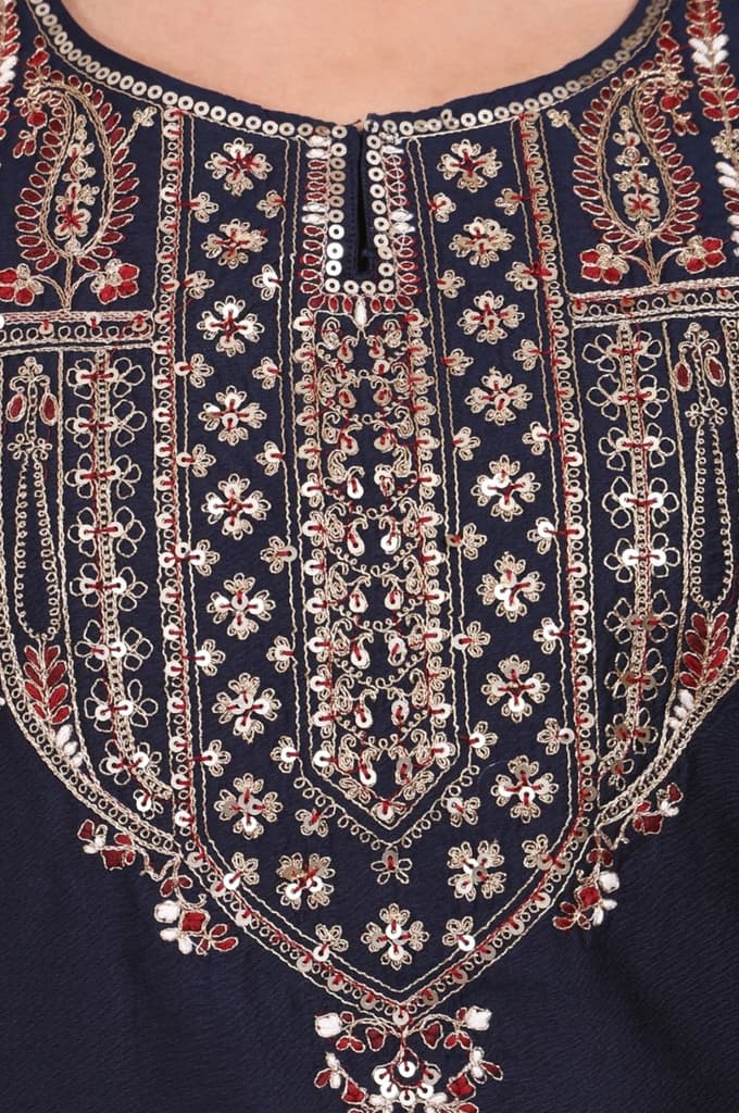 Navy Blue Embroidered Straight Kurta — photo 3