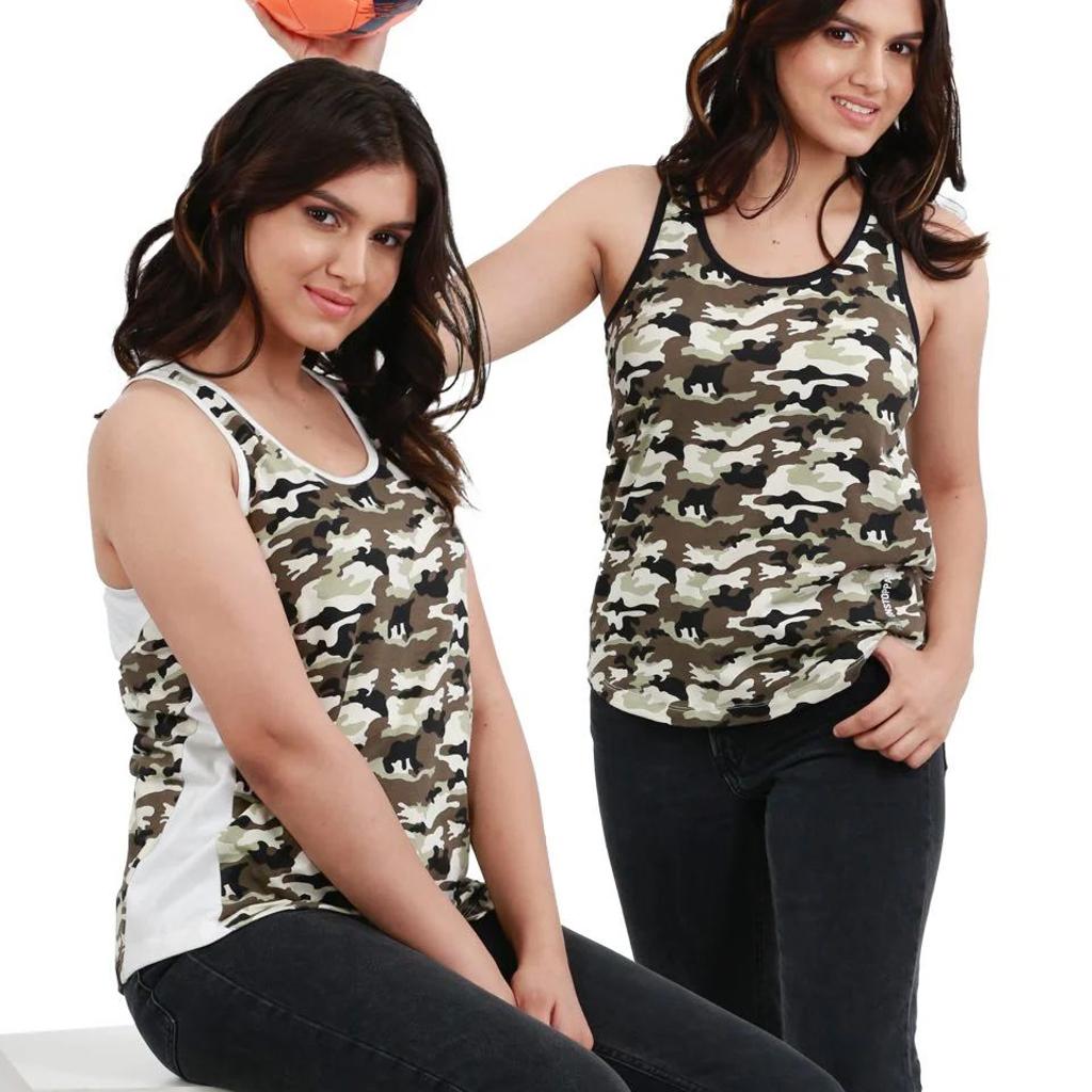 Camouflage Printed Bamboo Tank Top For Women (Pack of 2)