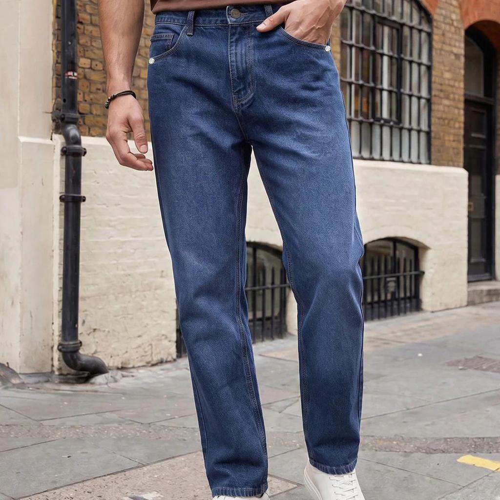 Men's Blue Relaxed Fit Washed Denim Jeans Non-Stretchable
