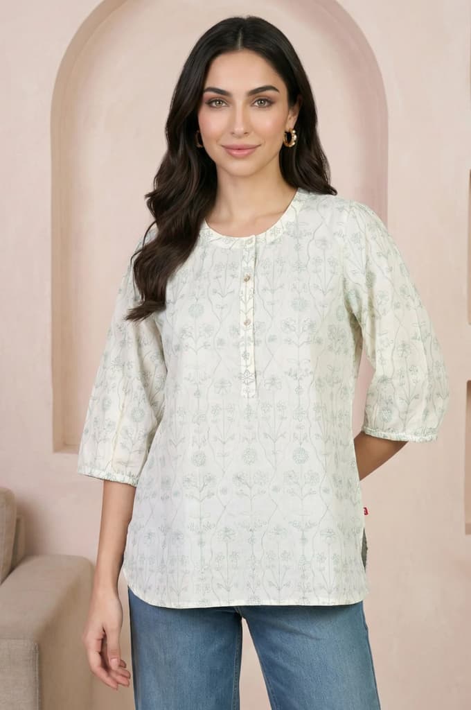 Light Green Schiffli Embroidered Pure Cotton Straight Top — photo 6