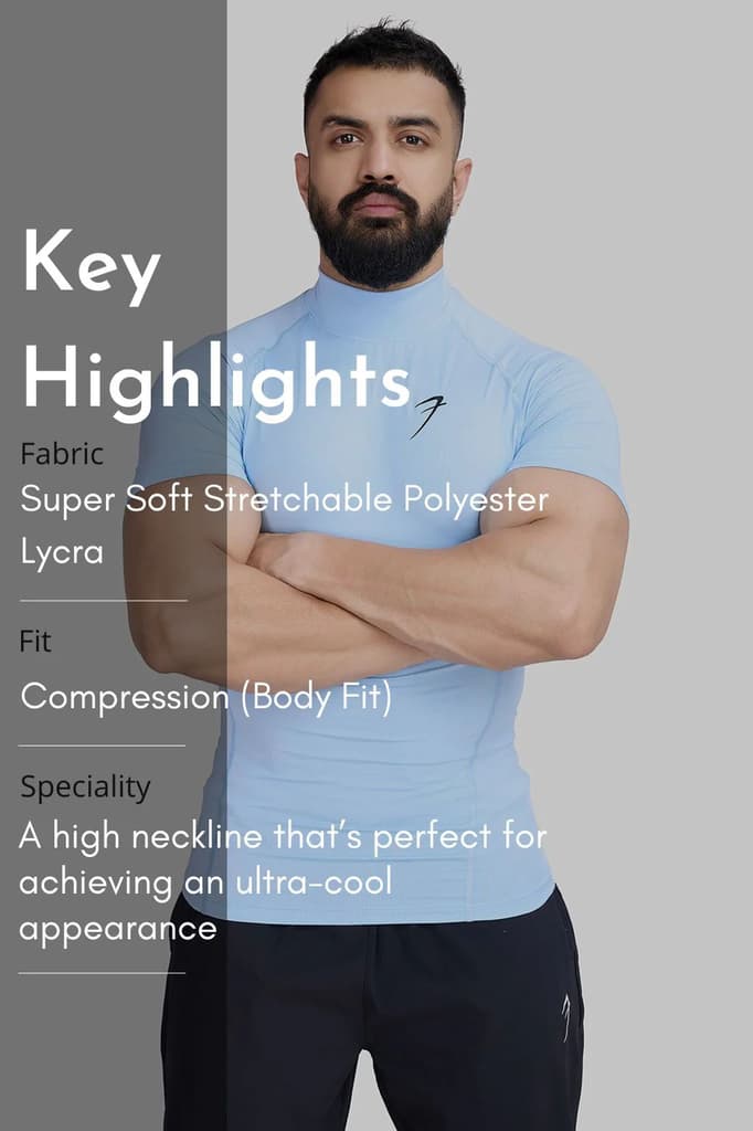 High Neck Compression T-shirt Glacial Blue — photo 7