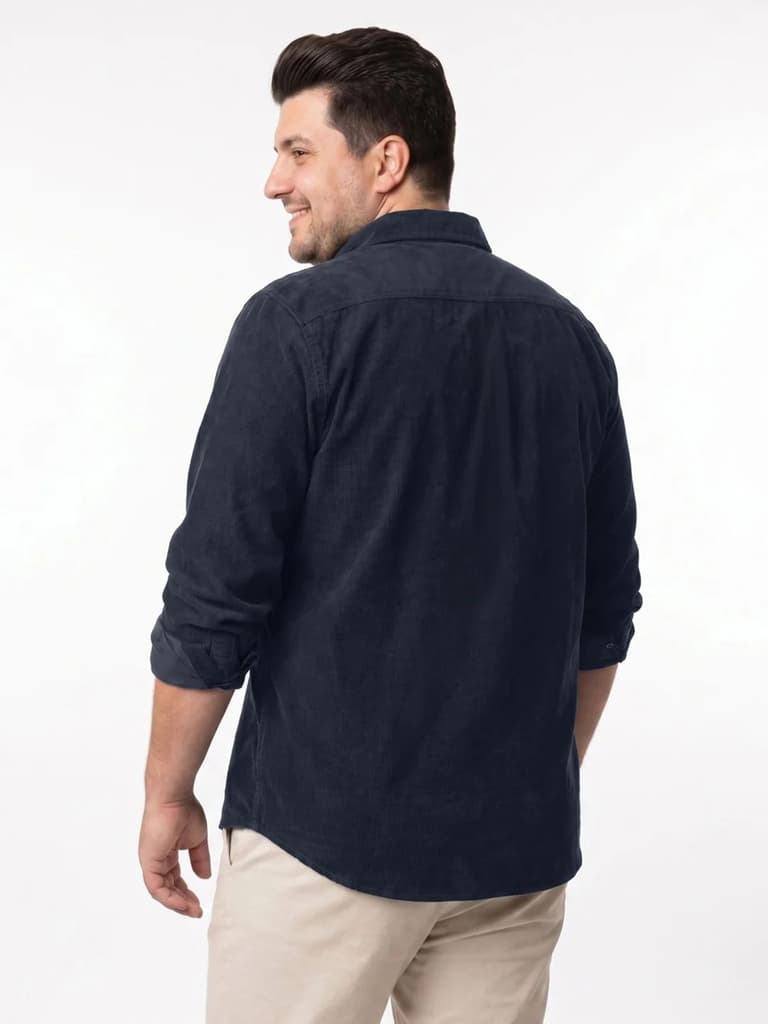 Plus Men's Navy Corduroy Full Sleeve Regular Fit Solid Overshirt with Utility Pockets — photo 3