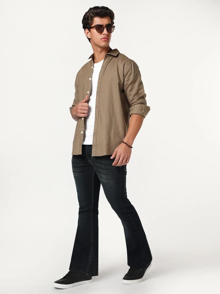 Men's Carbon Blue Bootcut Fit Mid Rise Heavy Washed Jeans Stretchable — photo 5
