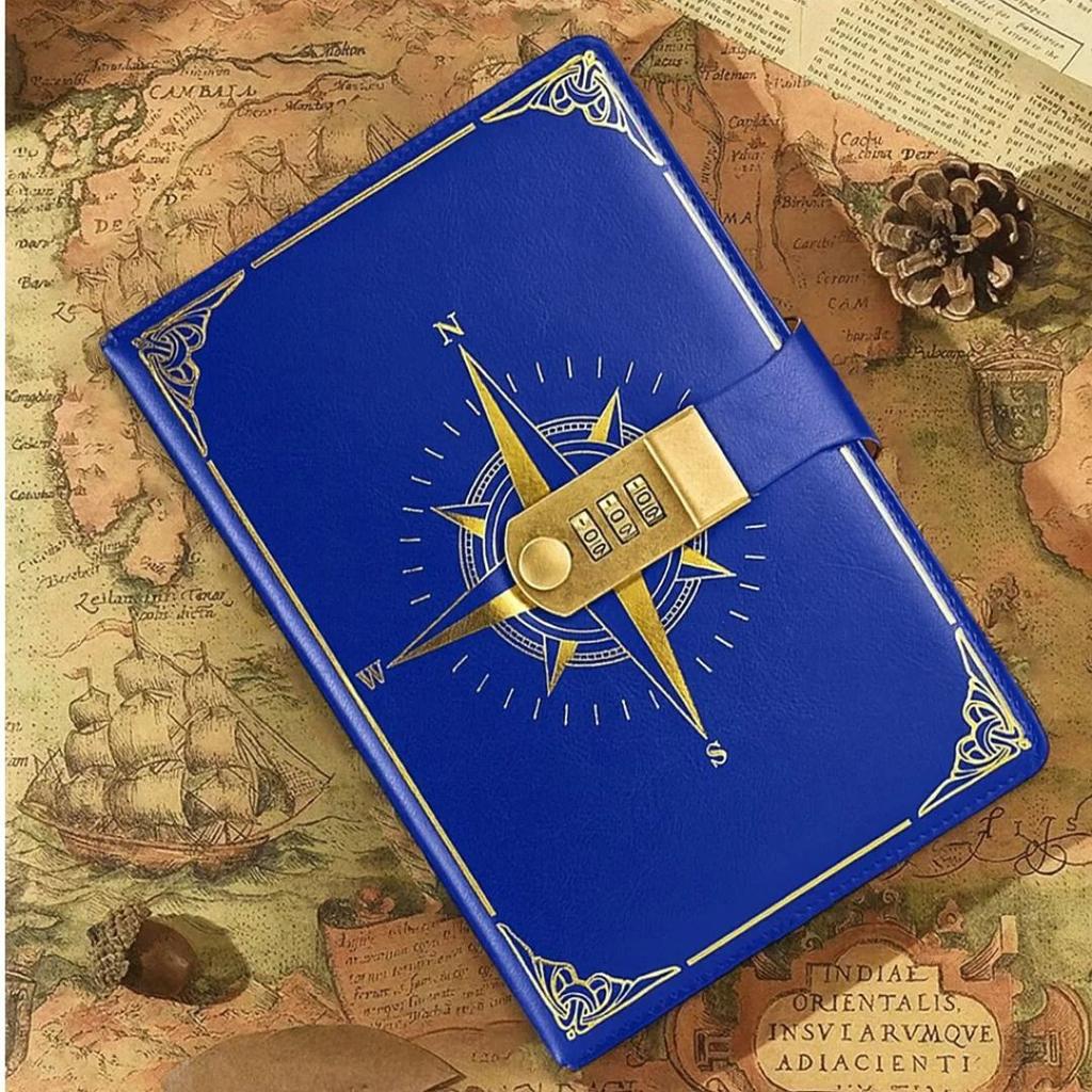 Leather Compass Lock Diary with 3-Digit Password – Vintage Hardcover Personal Journal (A5 Size) — photo 2