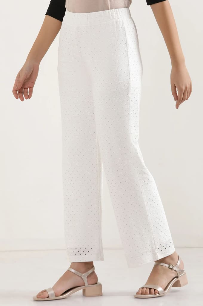 White Solid Straight Fit Palazzo With Elasticated Waist — photo 3
