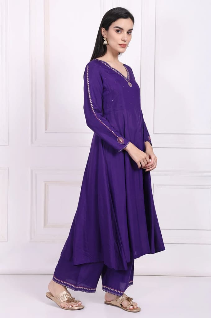 Purple Embroidered Anarkali Kurta with Parallel Pant and Dupatta Set — photo 6