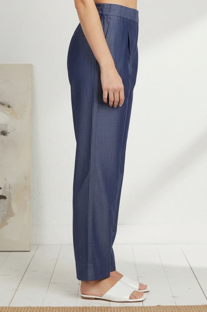 Blue Solid Tencel Relaxed Fit Ankle Length High Rise Pants — photo 5