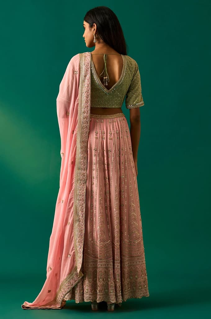 Green Embroidered Anarkali Blouse with Skirt and Dupatta Set — photo 4