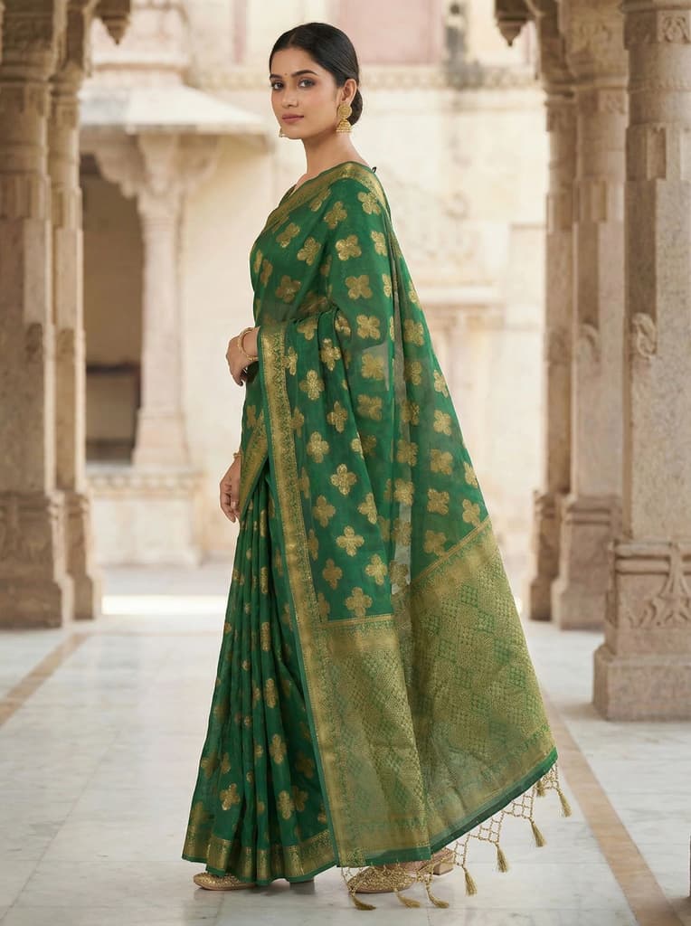 MIMOSA Women's Woven Design Mysore Silk Style Crepe Saree with Blouse Piece - Green ( SA00003122GRNFREE ) — photo 3