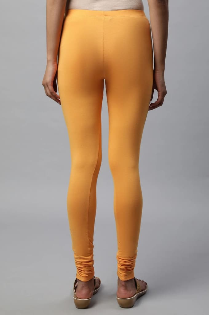 Orange Solid Skinny Fit Cotton Churidar With Elasticated Waist — photo 2
