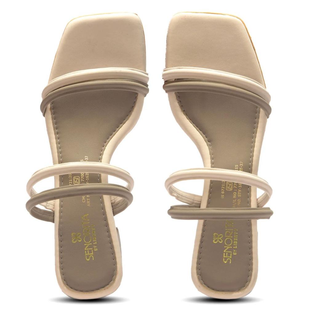 Senorita STY-162E Beige Casual Heeled Slippers for Women by Liberty — photo 10