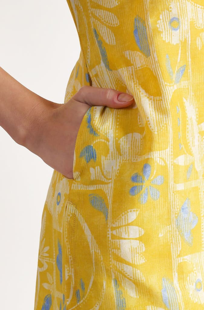 Yellow Floral Printed Straight Pure Cotton Kurta — photo 8