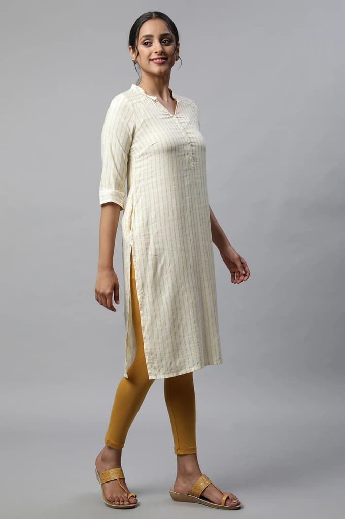 Yellow Solid Skinny Fit Cotton Tights With Slip On Closure — photo 5