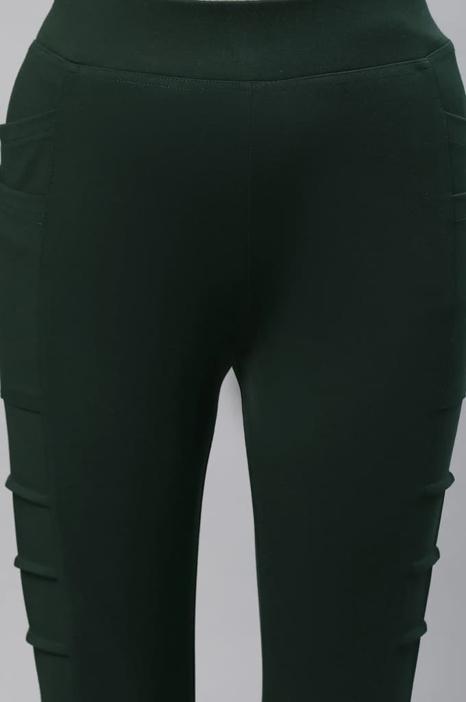 Bottle Green Solid Skinny Fit Tights With Side Pockets — photo 6