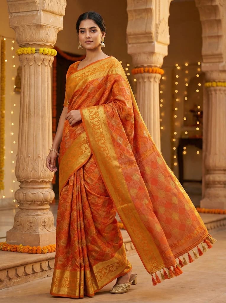 MIMOSA Women's Woven Design Patola Style Raw Silk Saree with Blouse Piece - Rust ( SA00003140RSFREE ) — Default Title