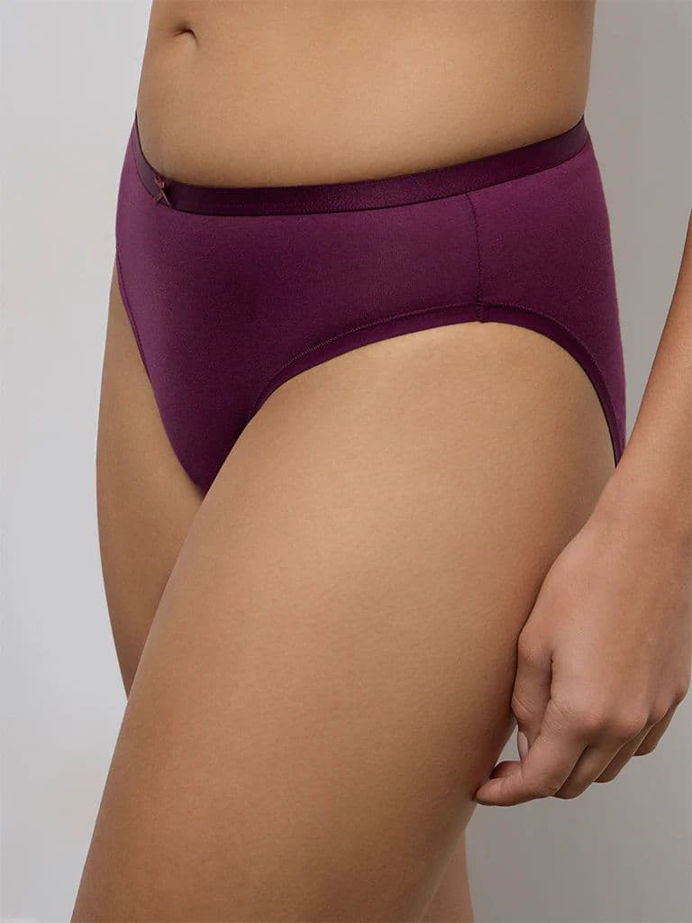 Wunderlove Burgundy Printed Hi-Leg Cotton-Blend Briefs - Pack of 3 — photo 3
