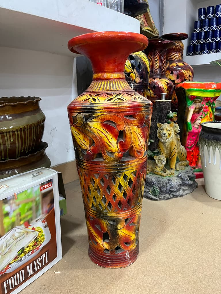 Vase with Flower Design | Decorative | Ceramic | Yellow and Orange