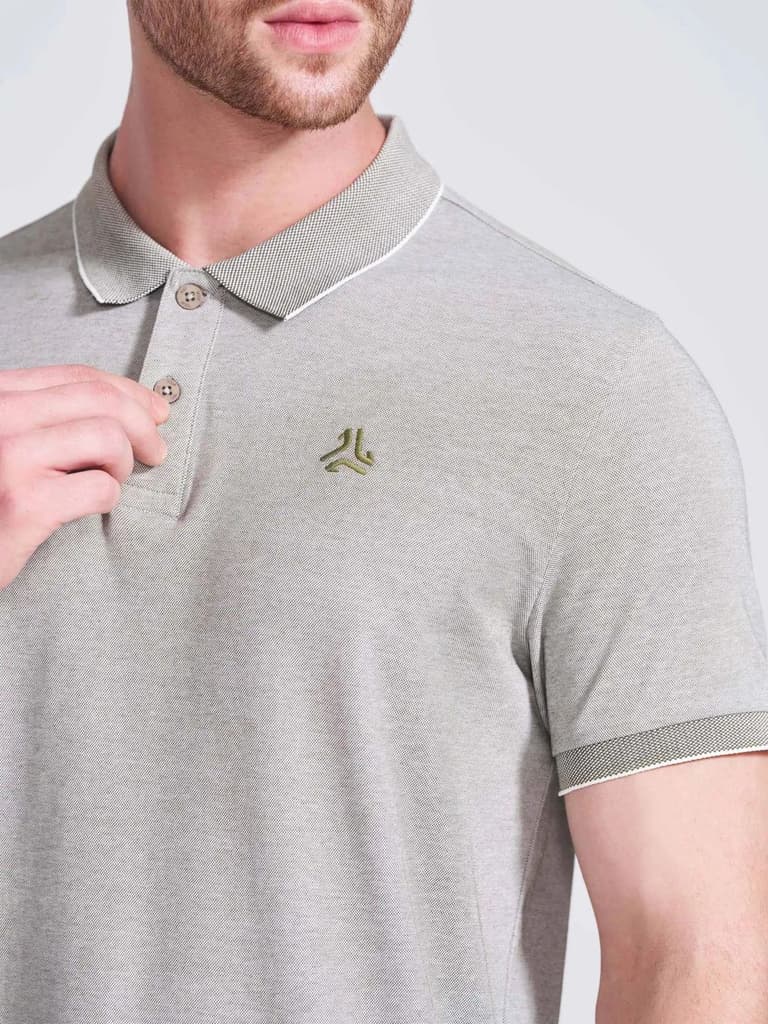 Men's Olive Self Design Polo Collar T-Shirt — photo 3