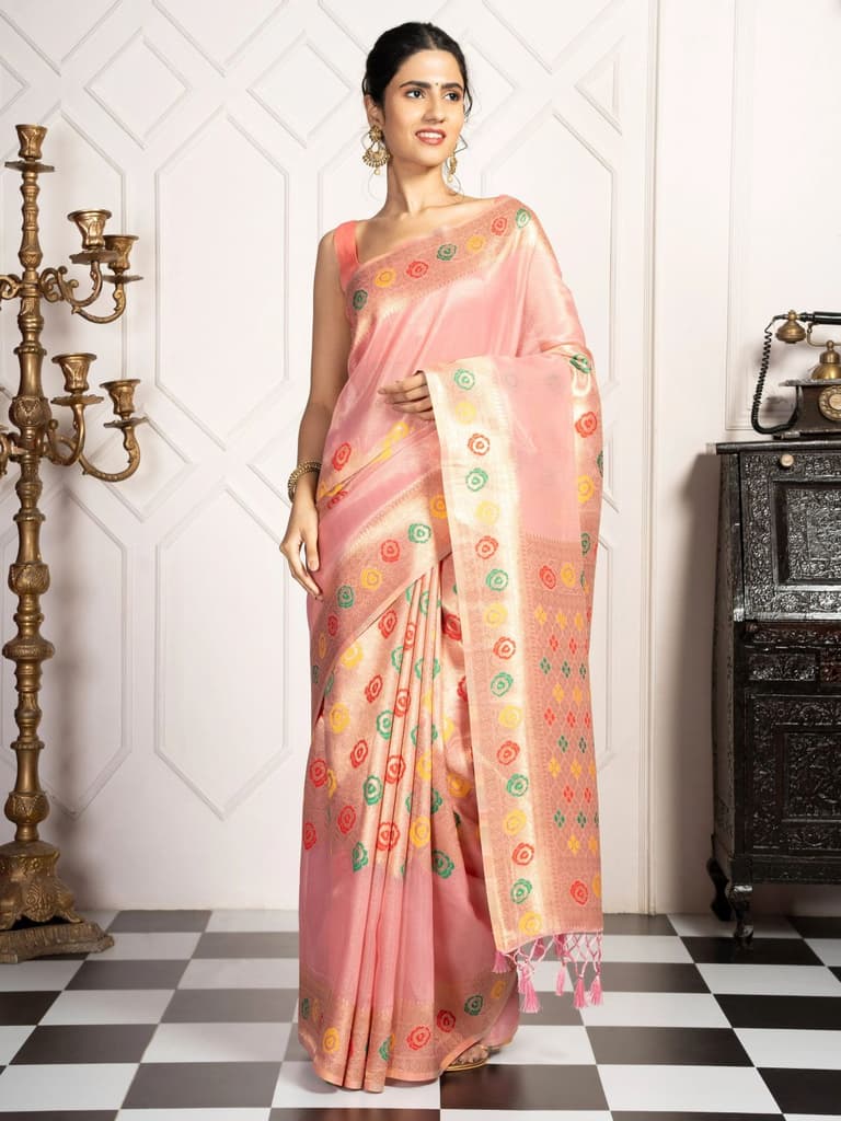 Mimosa Women's Woven Design Banarasi Style Art Silk Saree With Blouse Piece : SA00002082PNKFREE — photo 2