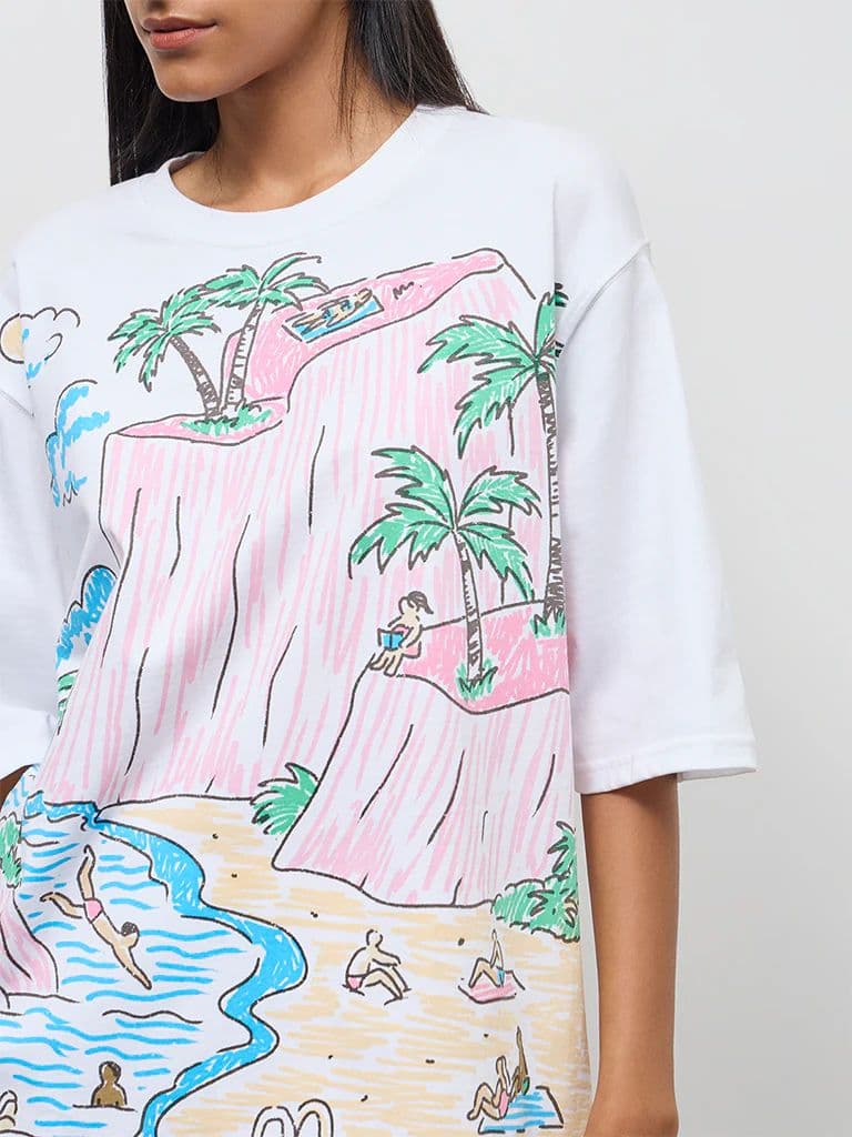 Nuon White Bali-Inspired Oversized Cotton T-Shirt — photo 3