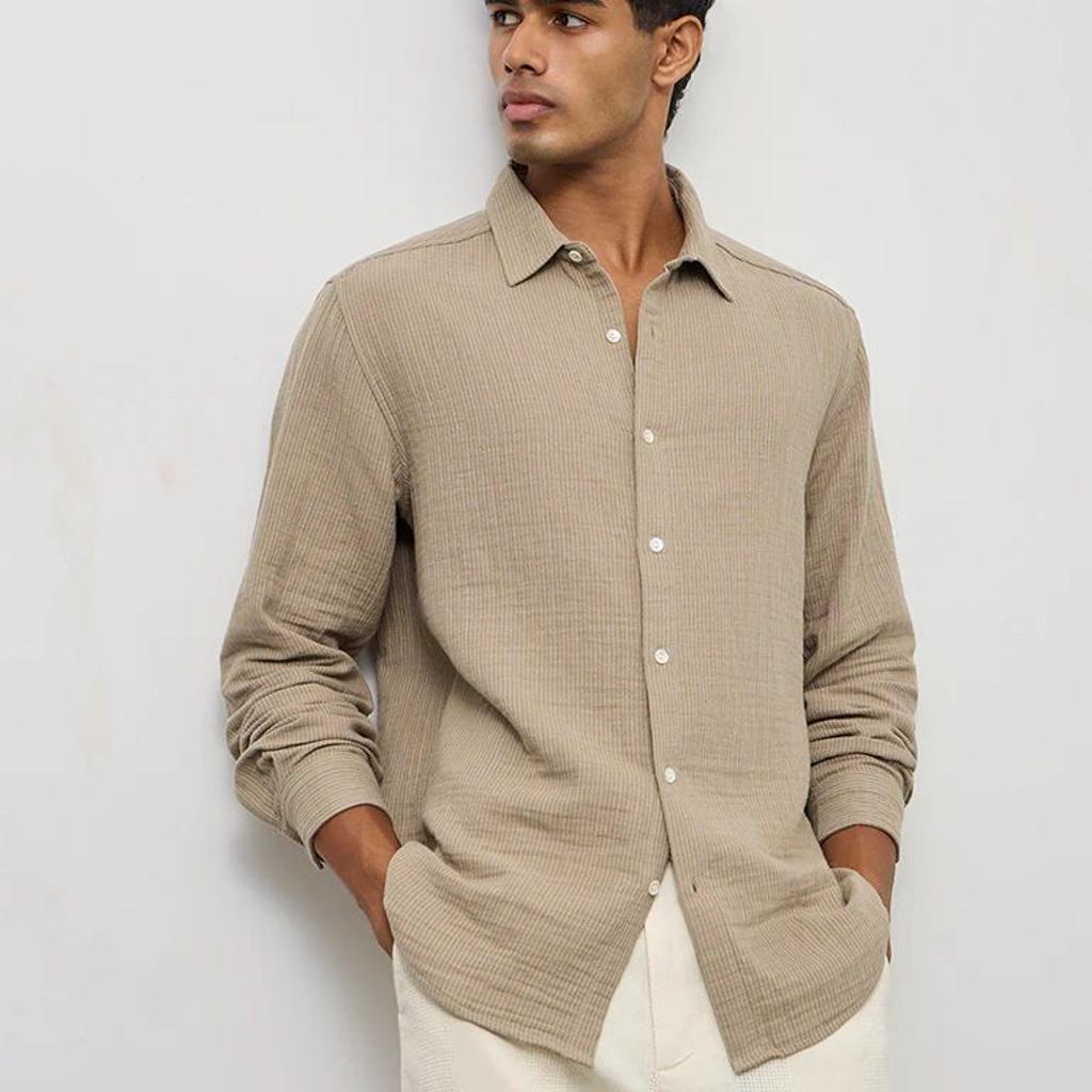 ETA Taupe Striped Relaxed-Fit Cotton Shirt