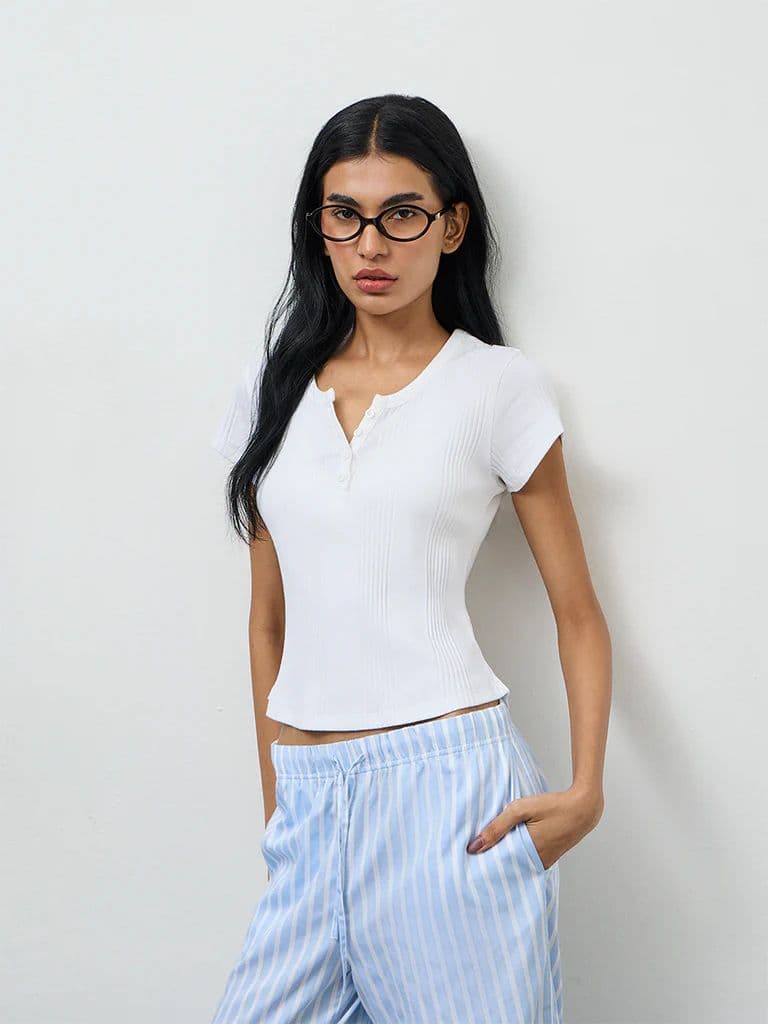 Superstar White Ribbed Cotton-Blend T-Shirt