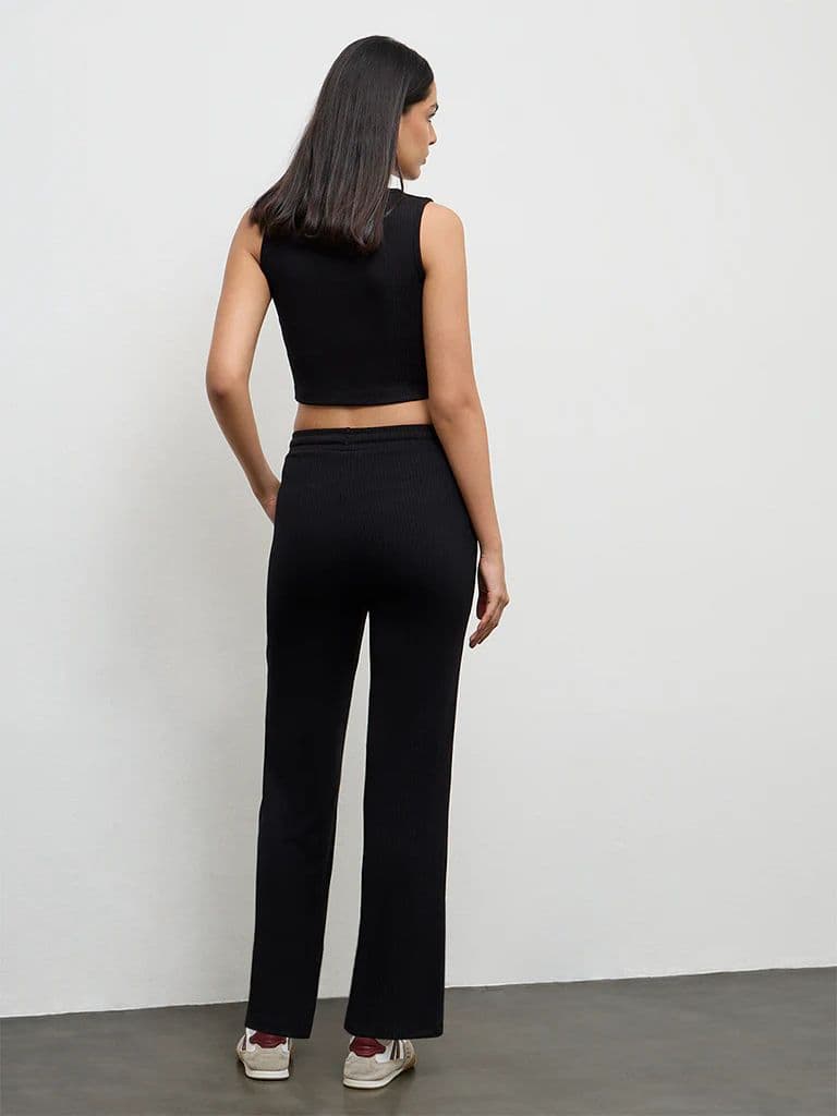 Nuoflexx Black Ribbed-Textured High-Rise Pants — photo 4