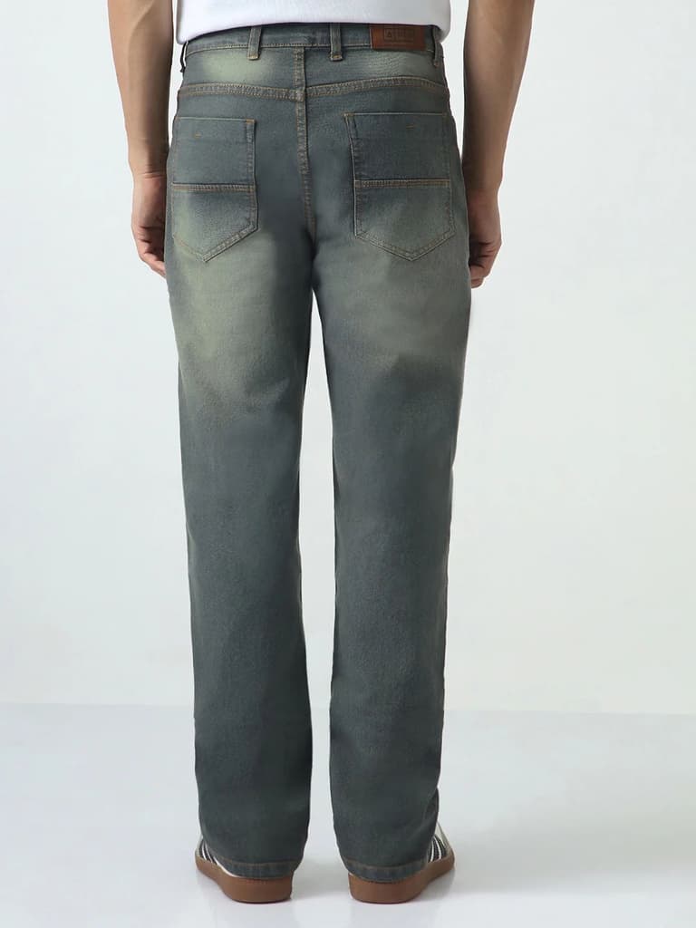 Men's Dark Grey Straight Fit Heavy Washed Jeans Stretchable — photo 3