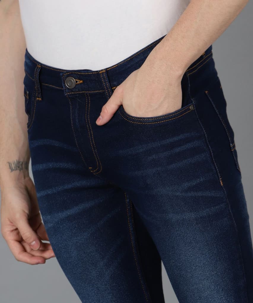 Men's Navy Skinny Fit Washed Jeans Stretchable — photo 5