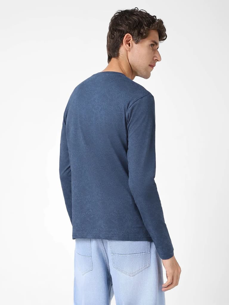 Men's Mood Indigo Printed Full Sleeve Slim Fit Cotton T-Shirt — photo 3